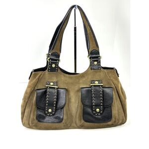 VTG Monsac Original Italian Suede & Leather Multipocket Shoulder Bag Brown Large